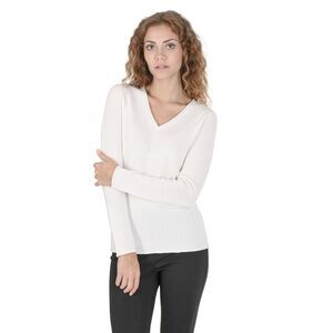 Crown of Edinburgh Cashmere Classic VNeck Cashmere Jumper Women Off white